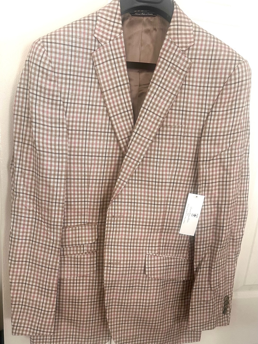Ethomas Men's Checked Sport Coat in Brown and Cream